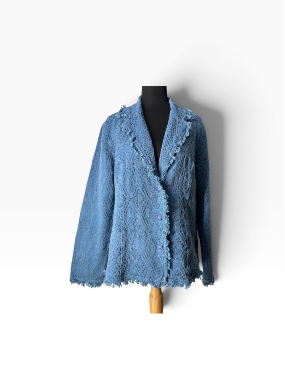 Focus Blazer Jacket Textured Knit frayed Trim lagenlook office Casual sz M